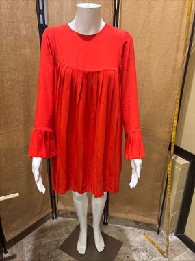 ASOS Red Pleated Bell-Sleeve Mini Dress